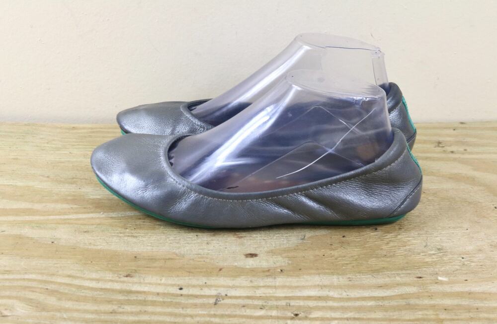 Tieks By Gavriei Ballet Flats 8 Silver Leather Green Trim Ballerina Shoes